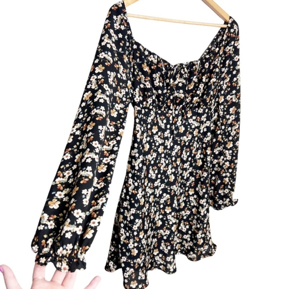 Lush Women's Floral Long Sleeve Bra Bodice Tie Fit & Flare Boho Flowy Mini Dress - Picture 3 of 16